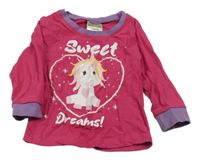 Růžové pyžamové triko s jednorožcem 