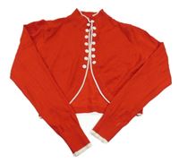 Červeno-biele svetrové bolerko s gombíkmi