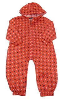 Jahodovo-bílo-tmavomodrá květovaná šusťáková jarní kombinéza s kapucí George