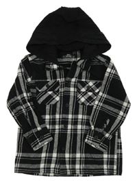 Čierno-biela kockovaná košeľová bunda s teplákovou kapucňou Matalan
