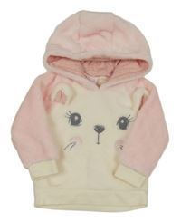 Svetloružová -smotanová plyšová mikina s mačičkou a kapucňou