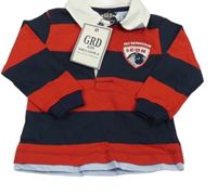 Nové - Tmavomodro-červené pruhované polo triko s výšivkou 