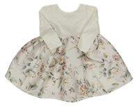 Bílo-smetanové šaty s květovanou sukní a mašlí H&M