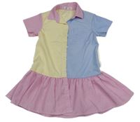 Bielo-ružovo-farebné pruhované košeľové šaty Shein