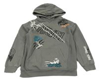 Sivá mikina s nápismi a superhrdinami  a kapucňou Marvel