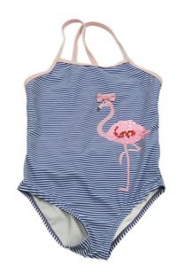 Modro-bílé pruhované jednodílné plavky s plameňákem Staccato