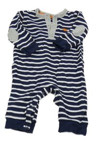 Tmavomodro-bílo-šedý pruhovaný pletený overal s nosorožcem M&S