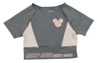 Sivo-ružové športové crop tričko s Mickeym Zara