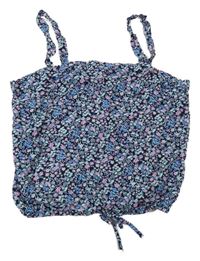 Tmavomodro-růžový květovaný crop top H&M