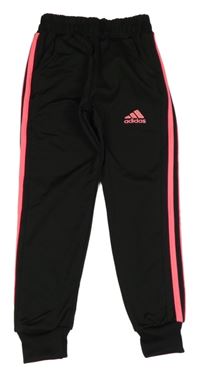 Černo-neonově růžové sportovní tepláky s pruhy Adidas