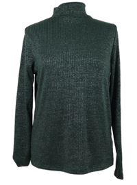 Dámské tmavozelené třpytivé žebrované triko s rolákem F&F