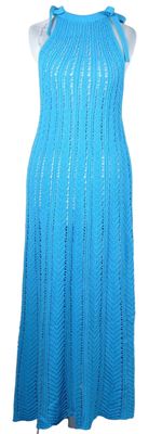 Dámske modré svetrové ažurové dlhé šaty Primark