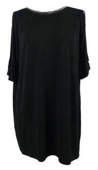 Dámská černá tunika s průstřihy a korálky 