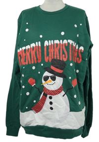 Pánska tmavozelená mikina so sněhulákem