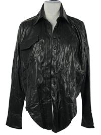 Dámska čierna koženková crop blúzka s uzlom Asos