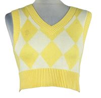Dámská žluto-bílá károvaná svetrová crop vesta H&M