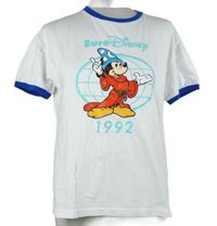 Pánske biele tričko s Mickeym a modrým lemem Disney