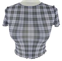 Dámske fialovo-sivé kockované crop tylové tričko H&M
