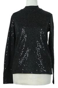 Dámske čierne flitrové tričko so stojačikom Zara
