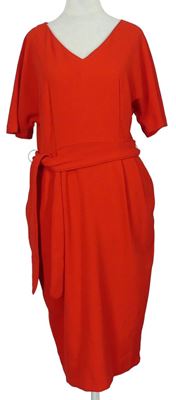 Dámske červené midi šaty s opaskom zn. M&S