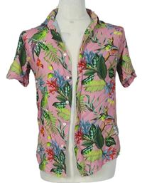 Pánska ružová kvetovaná slim fit košeľa s papoušky Primark