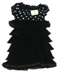 Čierne bavlněno/šifonové plisované šaty s bodkami