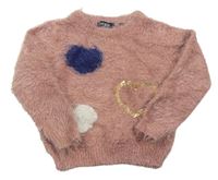 Ružový chlpatý sveter so srdiečkami Blue seven