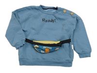 Modrá mikina s nápisom a ledvinkou