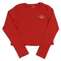 Červené rebrované crop tričko s nápisom M&S vel.176