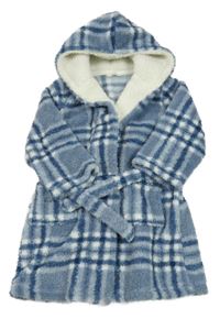 Modro-biely kockovaný huňatý župan s kapucňou Nutmeg