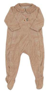 Světlerůžový žebrovaný sametový overal s kytičkou 