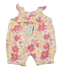 Nové - Bílo-růžový květovaný kraťasový overal River Island