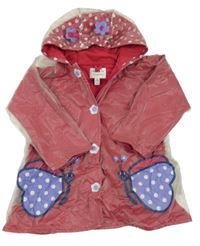 Vínová nepromokavá jarní propínací bunda s motýlky a kapucí Next