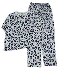 2 set - bílo-modro-fialové pyžamo s leopardím vzorem F&F