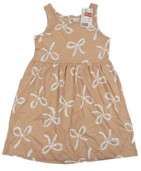 Nové - Ružovo-hnedé bavlnené šaty s mašľami H&M
