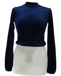 Dámské tmavomodro-stříbrné sametové crop triko Tally Weijl