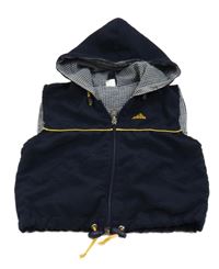 Tmavomodrá šušťáková jarná vesta s logem Adidas a kapucňou