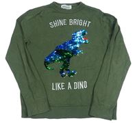Khaki sveter s překlápěcími flitre a nápisom H&M