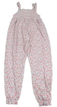 Bílo-růžový květovaný kalhotový overal Primark