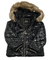 Černá lesklá šusťáková zimní bunda s kapucí River Island