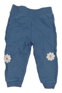 Modré tepláky s kytičkami 