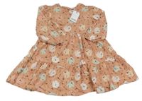 Nové- Korálové teplákové šaty s puntíky a kytičkami Next