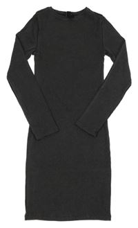 Tmavošedé žebrované elastické šaty New Look