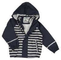 Tmavomodro-biela pruhovaná nepromokavá bunda s kapucňou lupilu