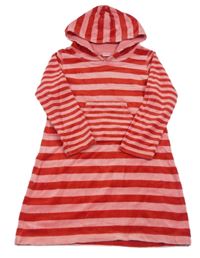 Červeno-ružové pruhované zamatové šaty s kapucňou John Lewis