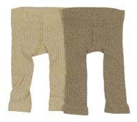 2x žebrované punčochové kamaše - béžové + hnědé