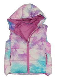 Ružovo-modrá batikovaná šušťáková zateplená vesta s kapucňou Dunnes