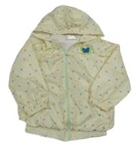 Žluto-bílá pruhovaná šusťáková jarní bunda s motýlky a kapucí Ergee