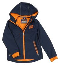 Tmavomodrá softhshellová bunda s nápisem a kapucí Dopodopo