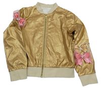 Zlatá koženková podšitá bunda s mašlemi Daga